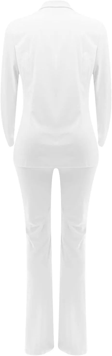 2 Piece Pant Suits for Women Double Breasted Blazer and High Waisted Straight Leg Pants Dressy Casual Outfits