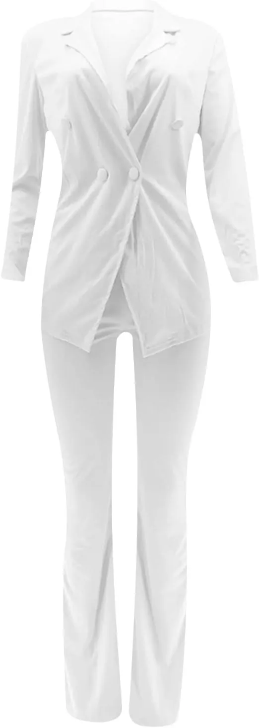 2 Piece Pant Suits for Women Double Breasted Blazer and High Waisted Straight Leg Pants Dressy Casual Outfits