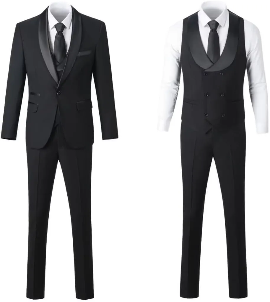 3 Piece Mens Tuxedo Suit Set Slim Fit Men Wedding Prom Party Suits Blazer Pants Shawl Collar Dinner Double Breasted Suit Set