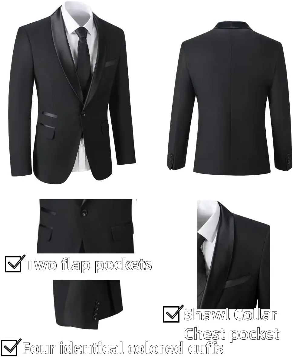 3 Piece Mens Tuxedo Suit Set Slim Fit Men Wedding Prom Party Suits Blazer Pants Shawl Collar Dinner Double Breasted Suit Set