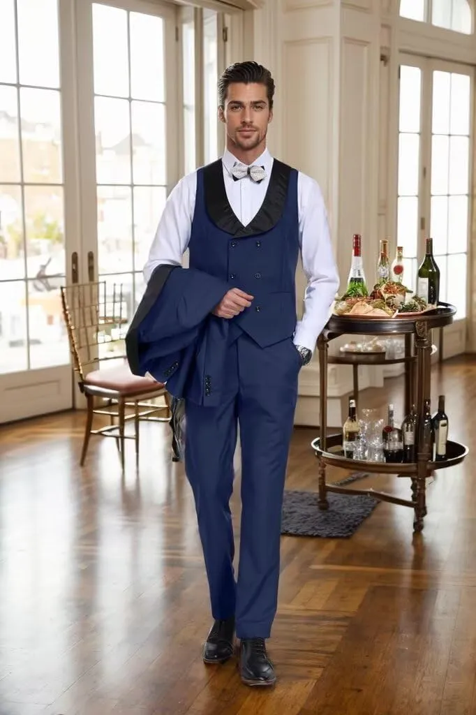 3 Piece Mens Tuxedo Suit Set Slim Fit Men Wedding Prom Party Suits Blazer Pants Shawl Collar Dinner Double Breasted Suit Set