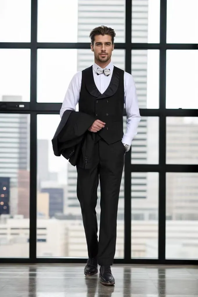 3 Piece Mens Tuxedo Suit Set Slim Fit Men Wedding Prom Party Suits Blazer Pants Shawl Collar Dinner Double Breasted Suit Set