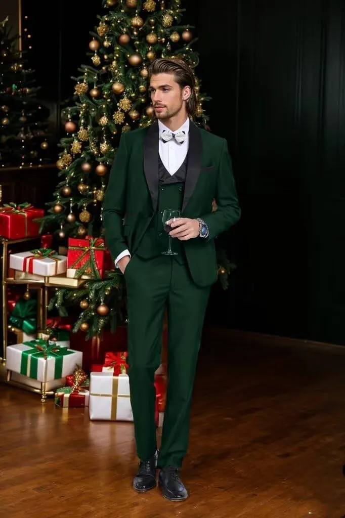 3 Piece Mens Tuxedo Suit Set Slim Fit Men Wedding Prom Party Suits Blazer Pants Shawl Collar Dinner Double Breasted Suit Set