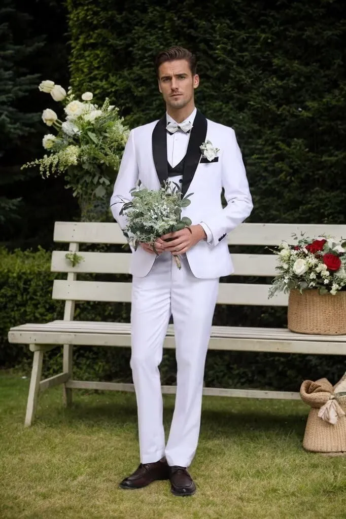 3 Piece Mens Tuxedo Suit Set Slim Fit Men Wedding Prom Party Suits Blazer Pants Shawl Collar Dinner Double Breasted Suit Set