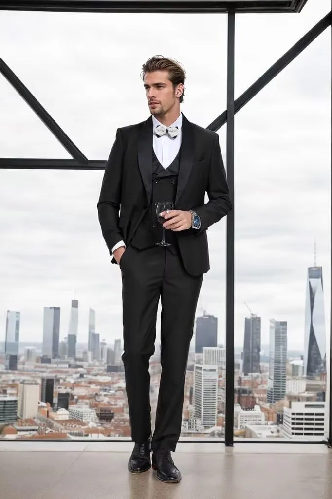 3 Piece Mens Tuxedo Suit Set Slim Fit Men Wedding Prom Party Suits Blazer Pants Shawl Collar Dinner Double Breasted Suit Set