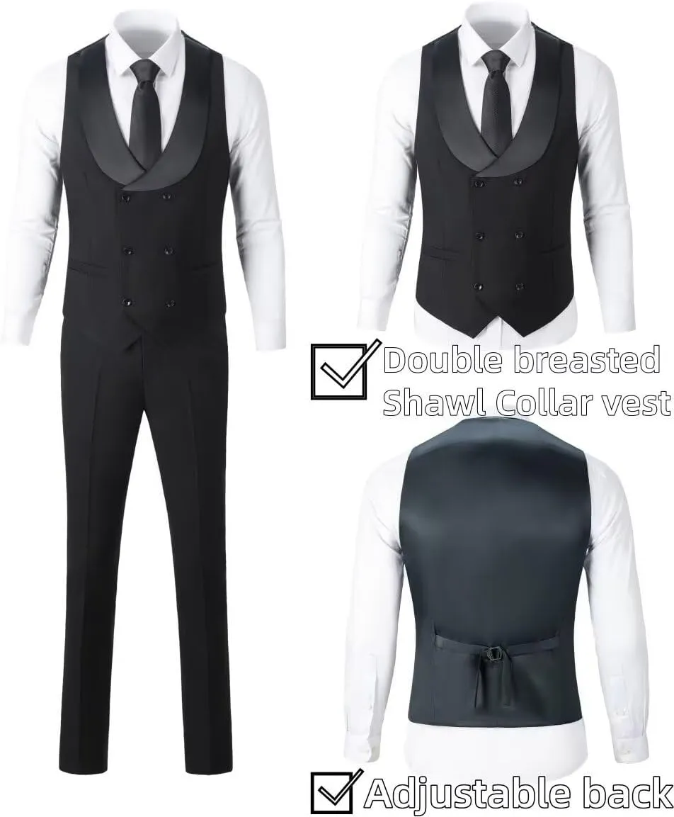 3 Piece Mens Tuxedo Suit Set Slim Fit Men Wedding Prom Party Suits Blazer Pants Shawl Collar Dinner Double Breasted Suit Set