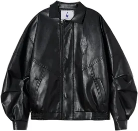 Aelfric Eden Ruched Leather Jacket for Women Oversized Bomber Jackets Vintage Casual Coats