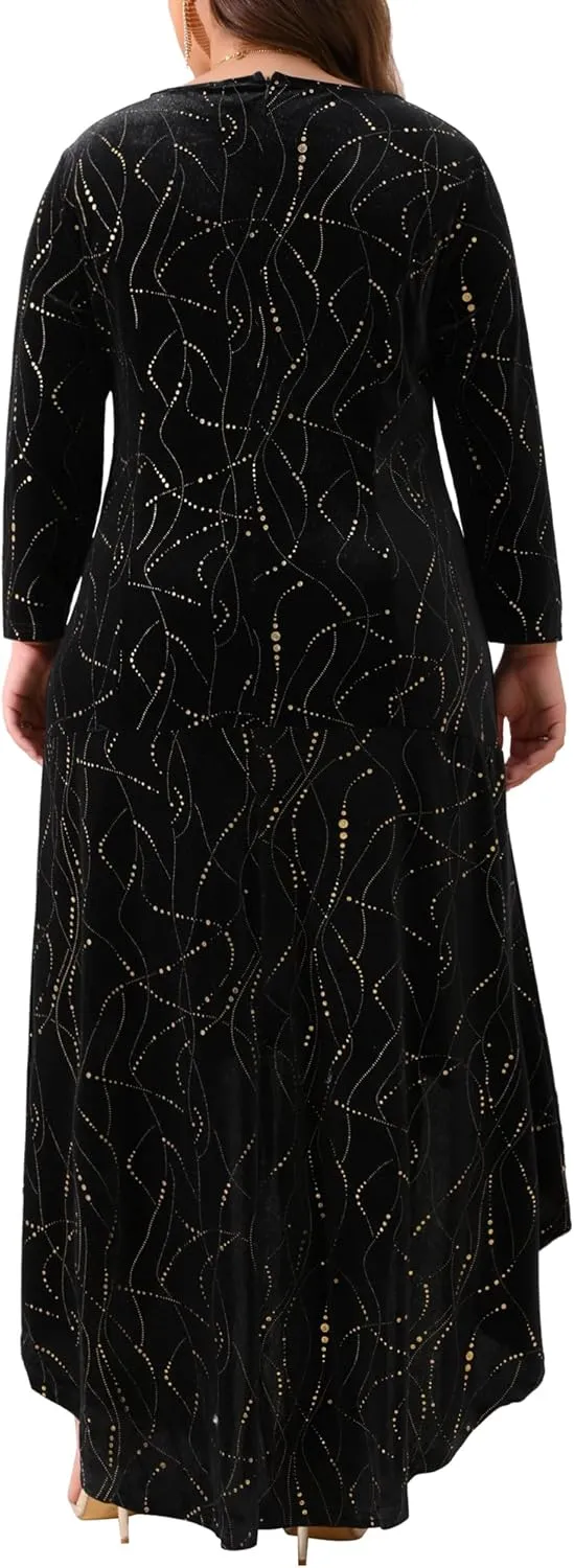 Agnes Orinda Plus Size Dresses for Women 3/4 Sleeves Mermaid High Low Hem Maxi Velvet Formal Dress