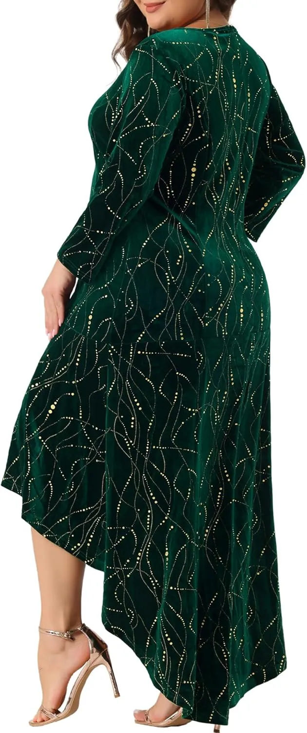 Agnes Orinda Plus Size Dresses for Women 3/4 Sleeves Mermaid High Low Hem Maxi Velvet Formal Dress