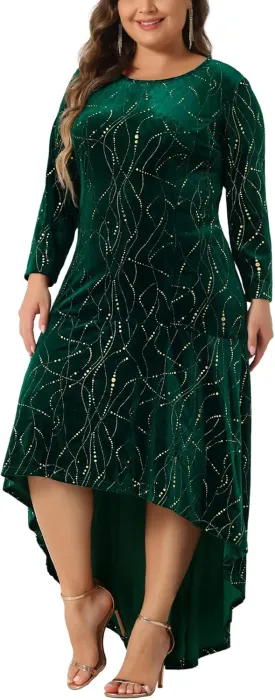 Agnes Orinda Plus Size Dresses for Women 3/4 Sleeves Mermaid High Low Hem Maxi Velvet Formal Dress