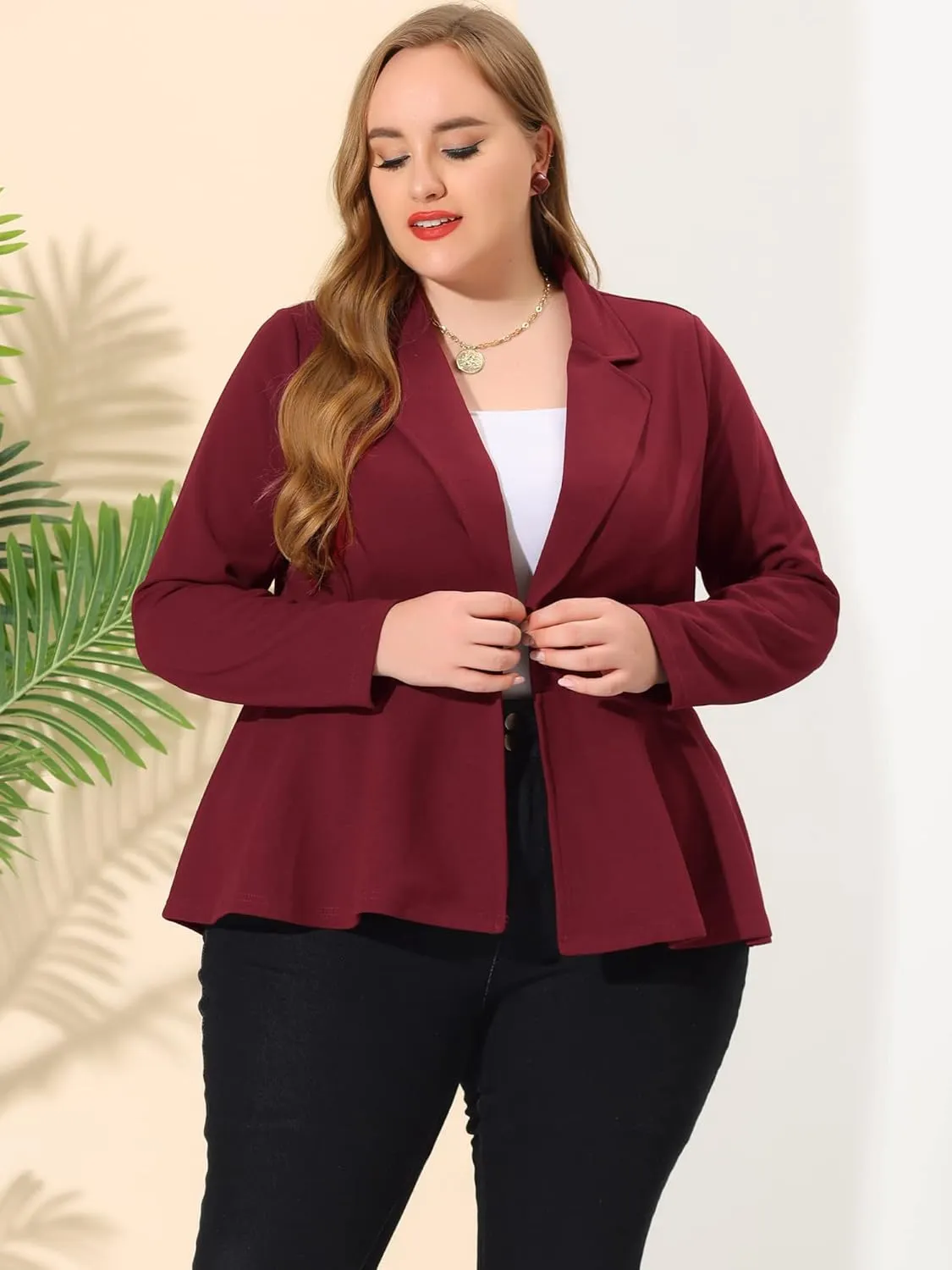 Agnes Orinda Women's Plus Size Blazer Notch Panel Work Business Casual Outfits Dressy Suit Jacket Peplum Blazers