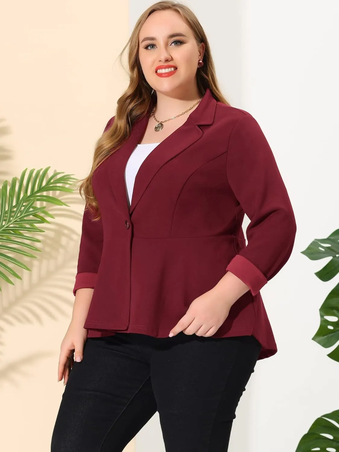 Agnes Orinda Women's Plus Size Blazer Notch Panel Work Business Casual Outfits Dressy Suit Jacket Peplum Blazers