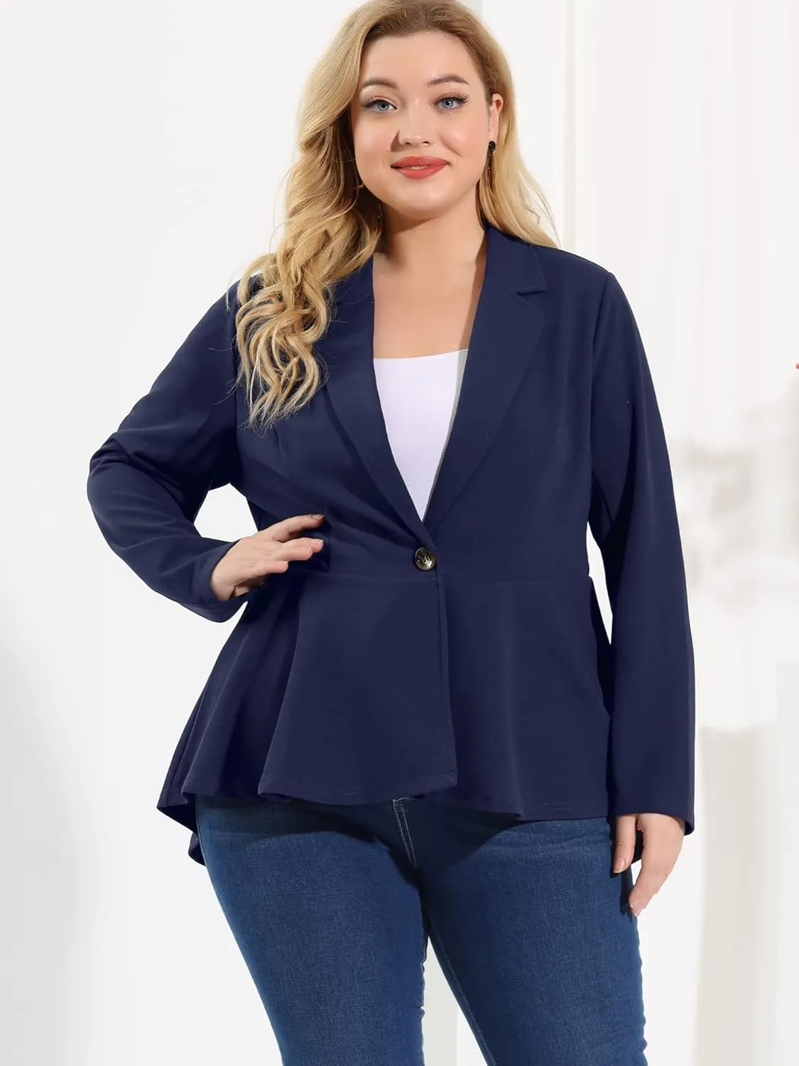 Agnes Orinda Women's Plus Size Blazer Notch Panel Work Business Casual Outfits Dressy Suit Jacket Peplum Blazers