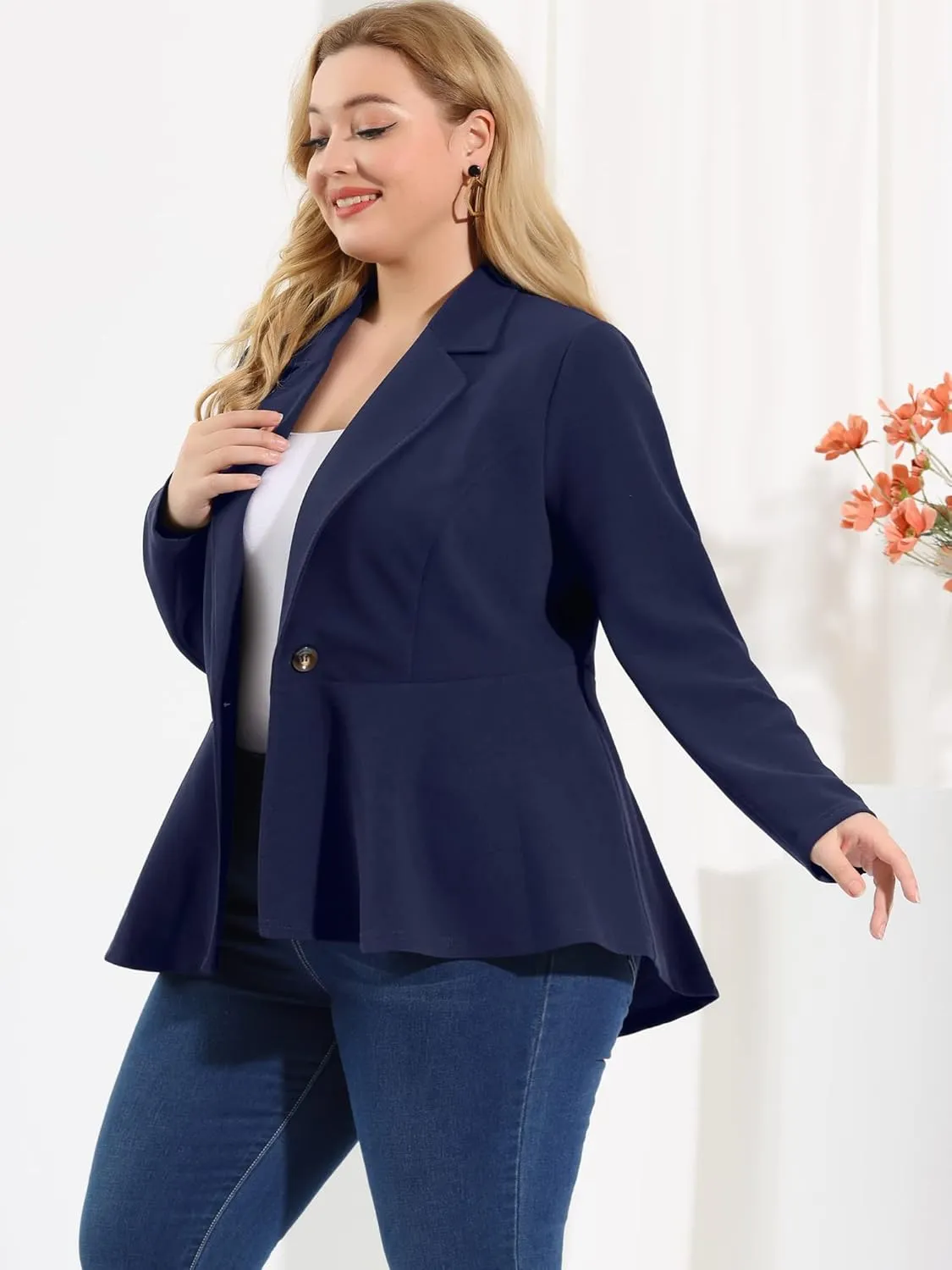 Agnes Orinda Women's Plus Size Blazer Notch Panel Work Business Casual Outfits Dressy Suit Jacket Peplum Blazers