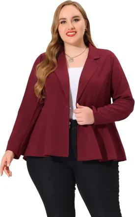 Agnes Orinda Women's Plus Size Blazer Notch Panel Work Business Casual Outfits Dressy Suit Jacket Peplum Blazers