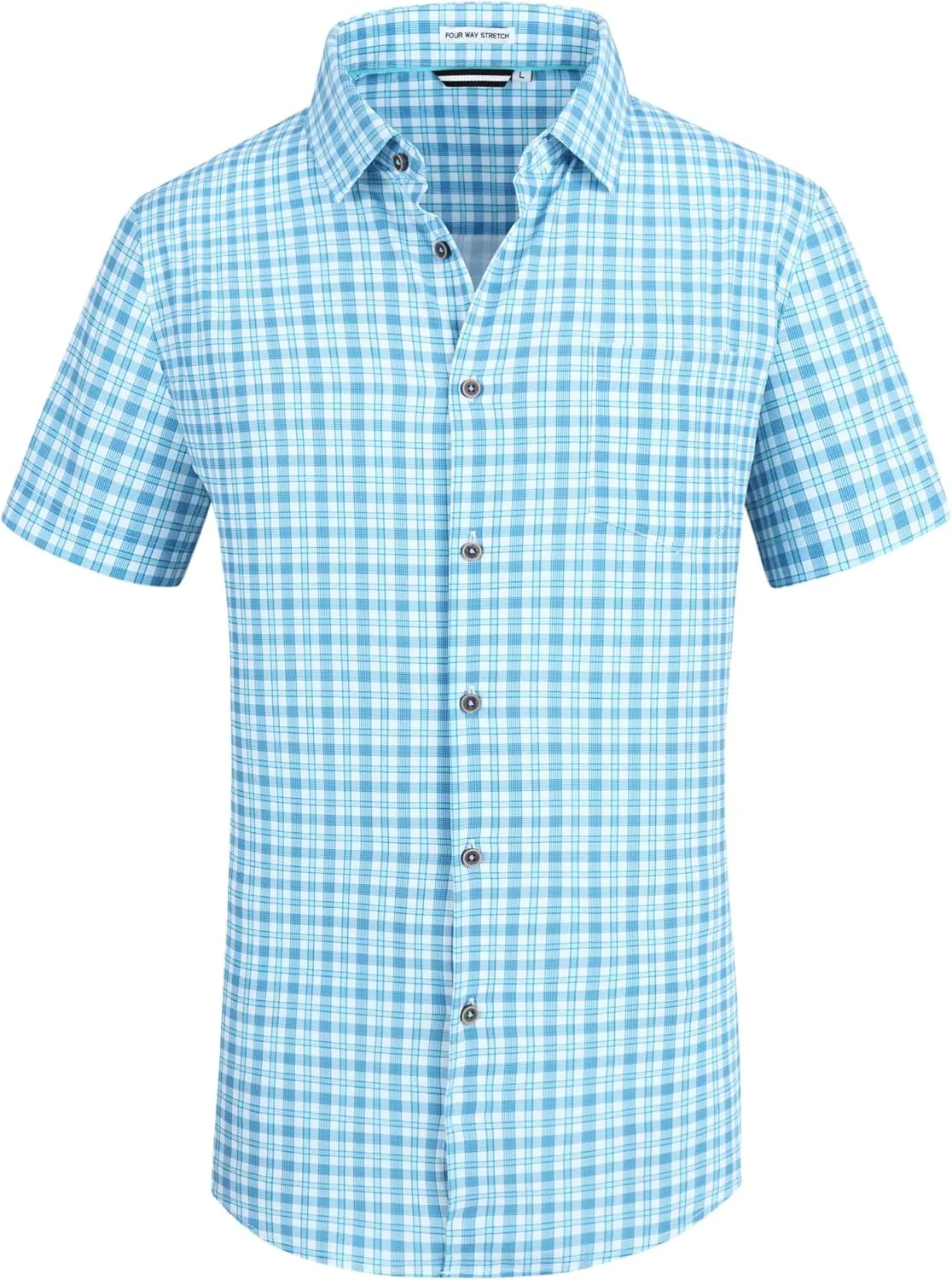 Alex Vando Mens Button Down Shirts Wrinkle Free 4-Way Stretch Short Sleeve Business Casual Shirt