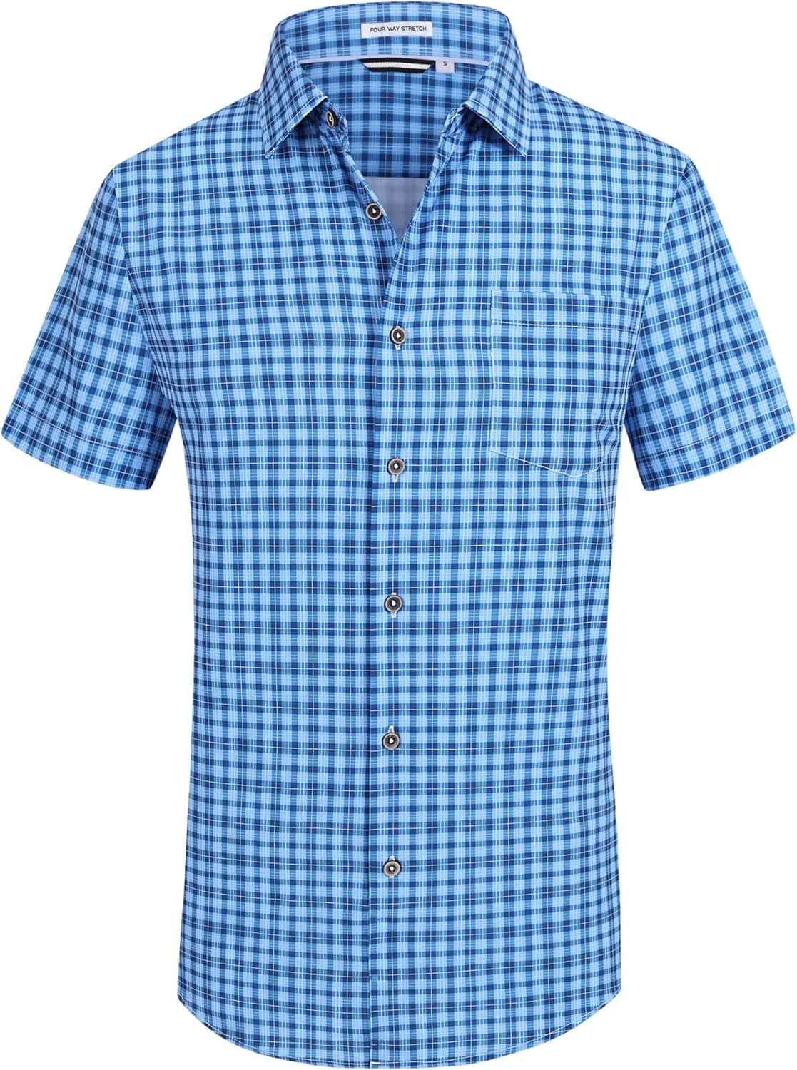 Alex Vando Mens Button Down Shirts Wrinkle Free 4-Way Stretch Short Sleeve Business Casual Shirt