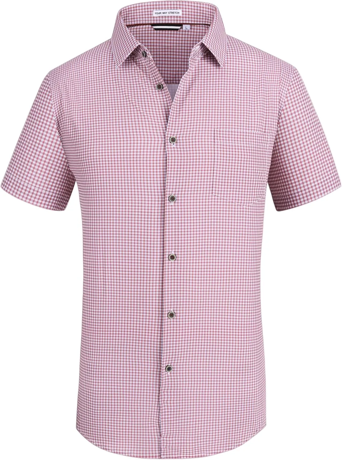 Alex Vando Mens Button Down Shirts Wrinkle Free 4-Way Stretch Short Sleeve Business Casual Shirt
