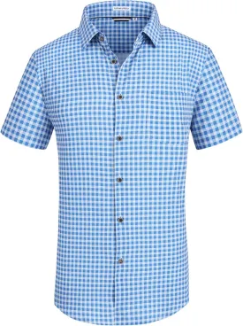 Alex Vando Mens Button Down Shirts Wrinkle Free 4-Way Stretch Short Sleeve Business Casual Shirt