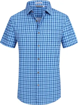 Alex Vando Mens Button Down Shirts Wrinkle Free 4-Way Stretch Short Sleeve Business Casual Shirt