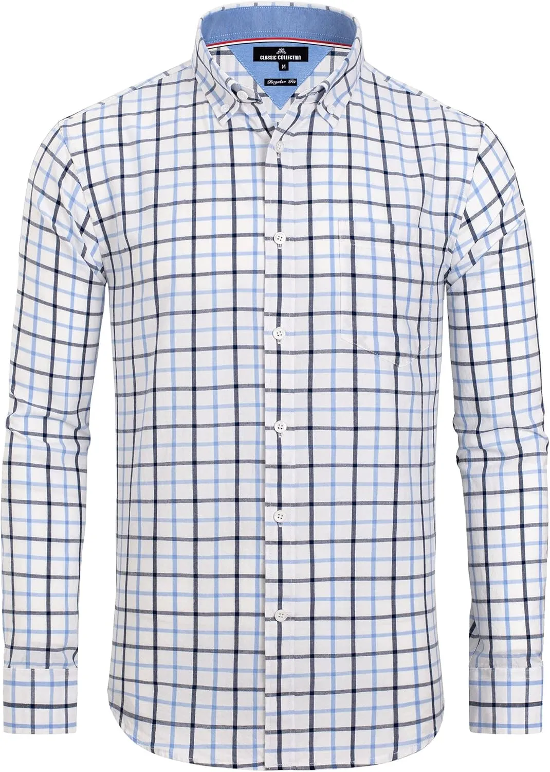 Alimens & Gentle Men's Plaid Button Down Shirts Cotton Long Sleeve Dress Shirts Regular Fit Gingham Shirts