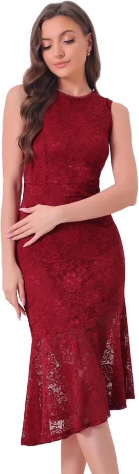 Allegra K Lace Dress for Women's Asymmetric Mermaid Sleeveless Bodycon Evening Cocktail Dresses