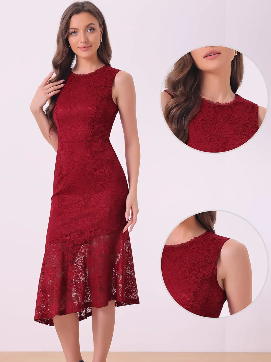 Allegra K Lace Dress for Women's Asymmetric Mermaid Sleeveless Bodycon Evening Cocktail Dresses