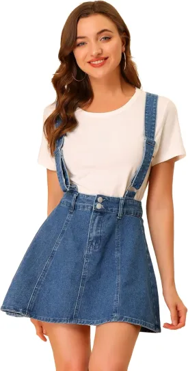 Allegra K Women's Denim Skirt Overall Adjustable Strap Braces Mini Suspender Washed Jean Skirts