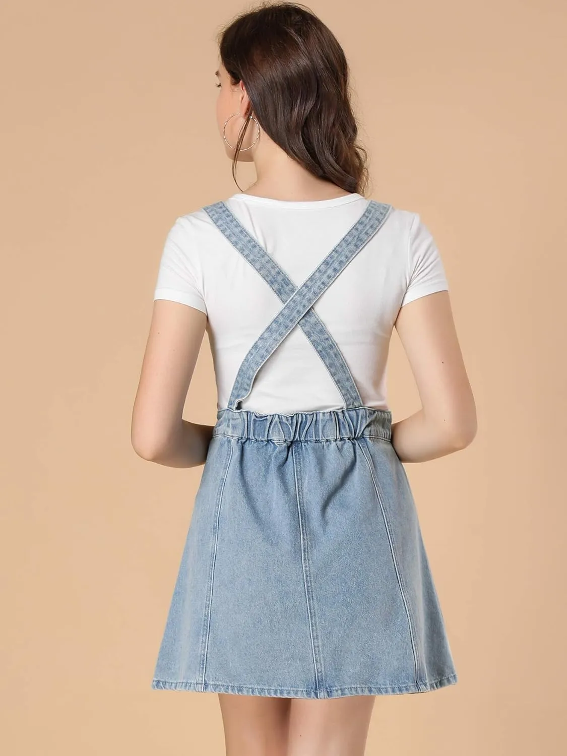 Allegra K Women's Denim Skirt Overall Adjustable Strap Braces Mini Suspender Washed Jean Skirts