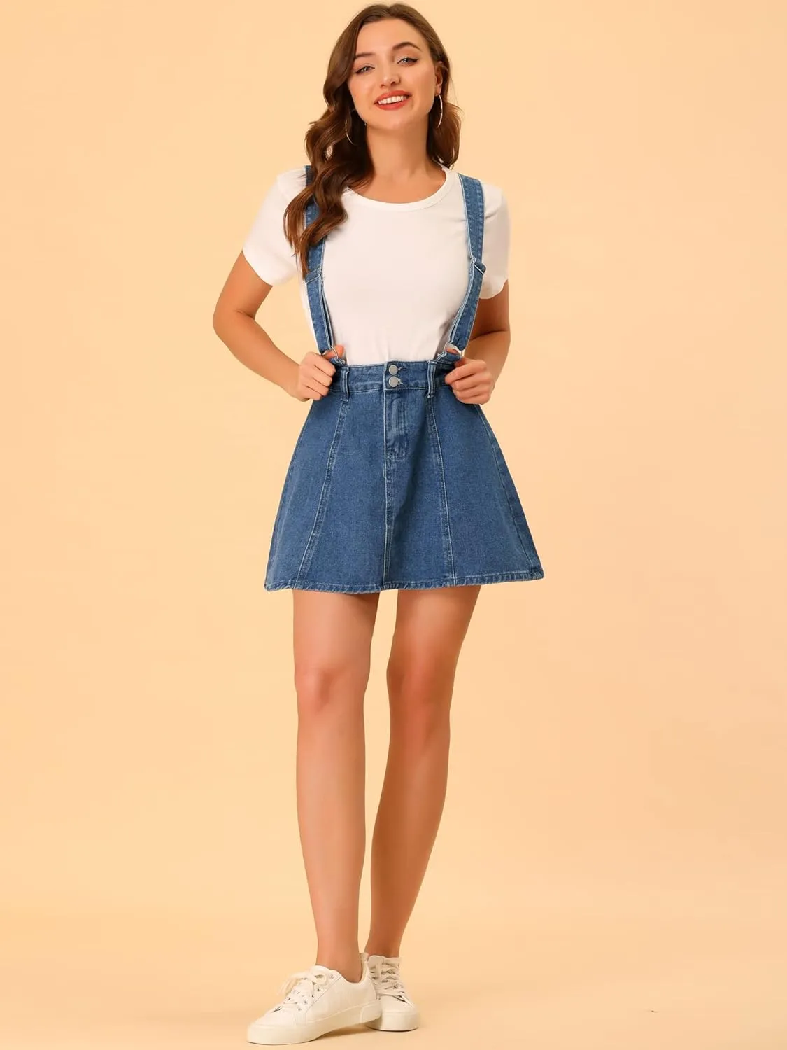 Allegra K Women's Denim Skirt Overall Adjustable Strap Braces Mini Suspender Washed Jean Skirts