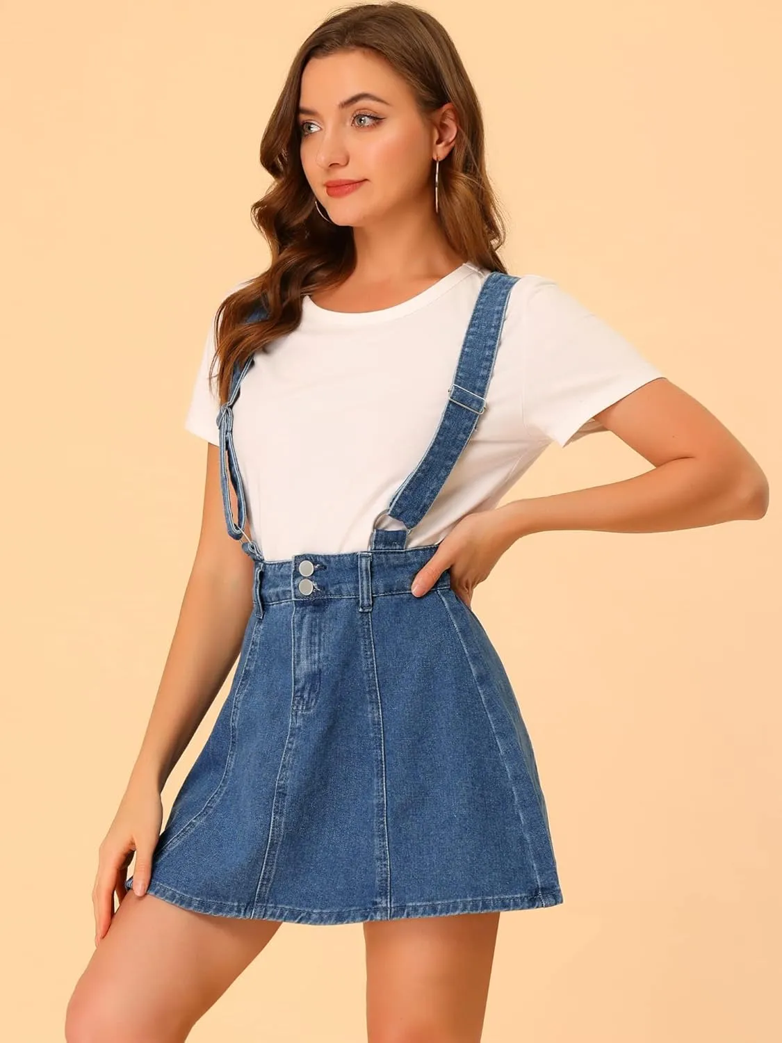Allegra K Women's Denim Skirt Overall Adjustable Strap Braces Mini Suspender Washed Jean Skirts