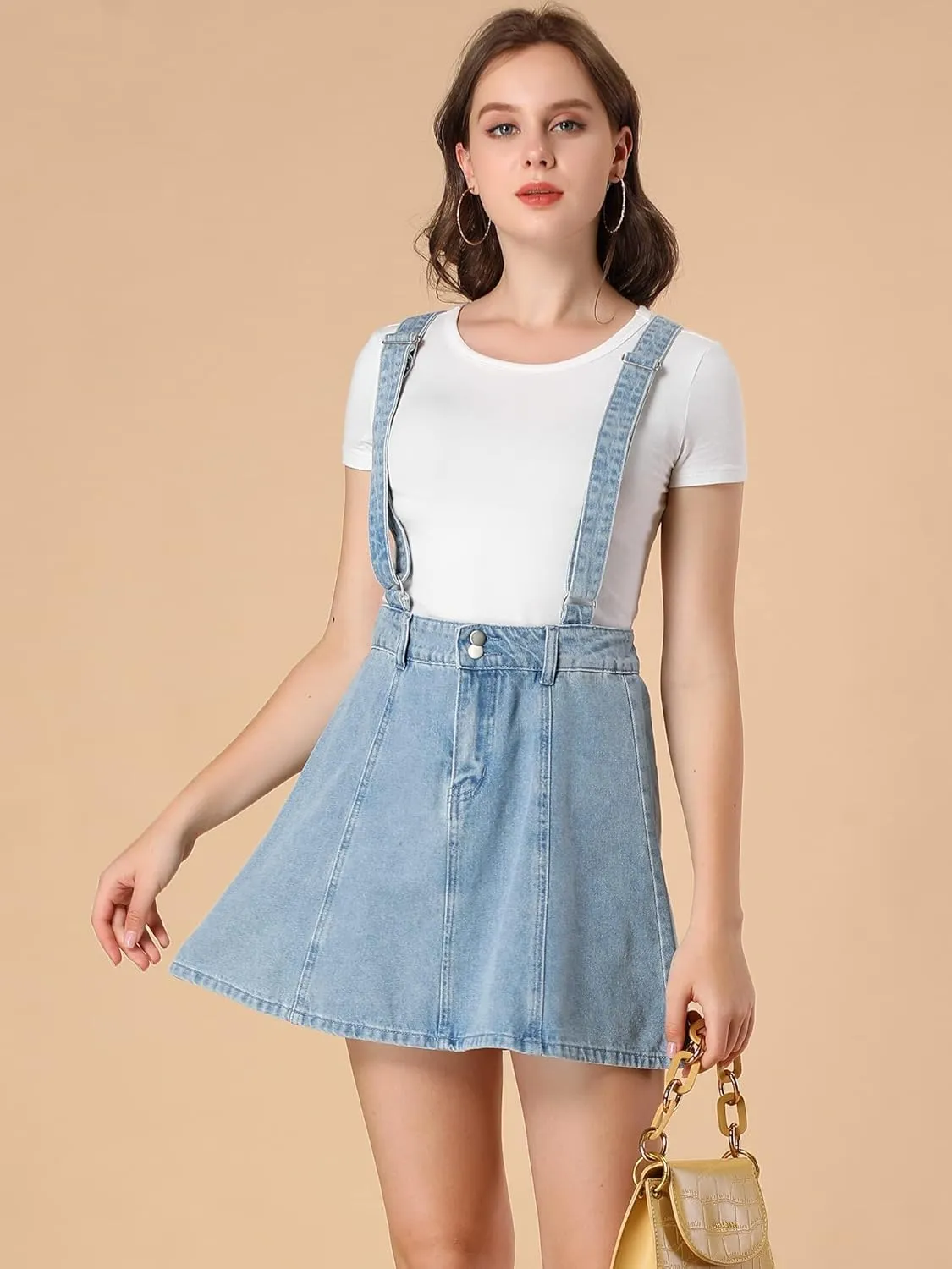 Allegra K Women's Denim Skirt Overall Adjustable Strap Braces Mini Suspender Washed Jean Skirts