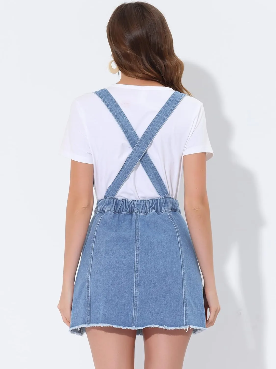 Allegra K Women's Denim Skirt Overall Adjustable Strap Braces Mini Suspender Washed Jean Skirts