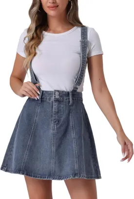 Allegra K Women's Denim Skirt Overall Adjustable Strap Braces Mini Suspender Washed Jean Skirts