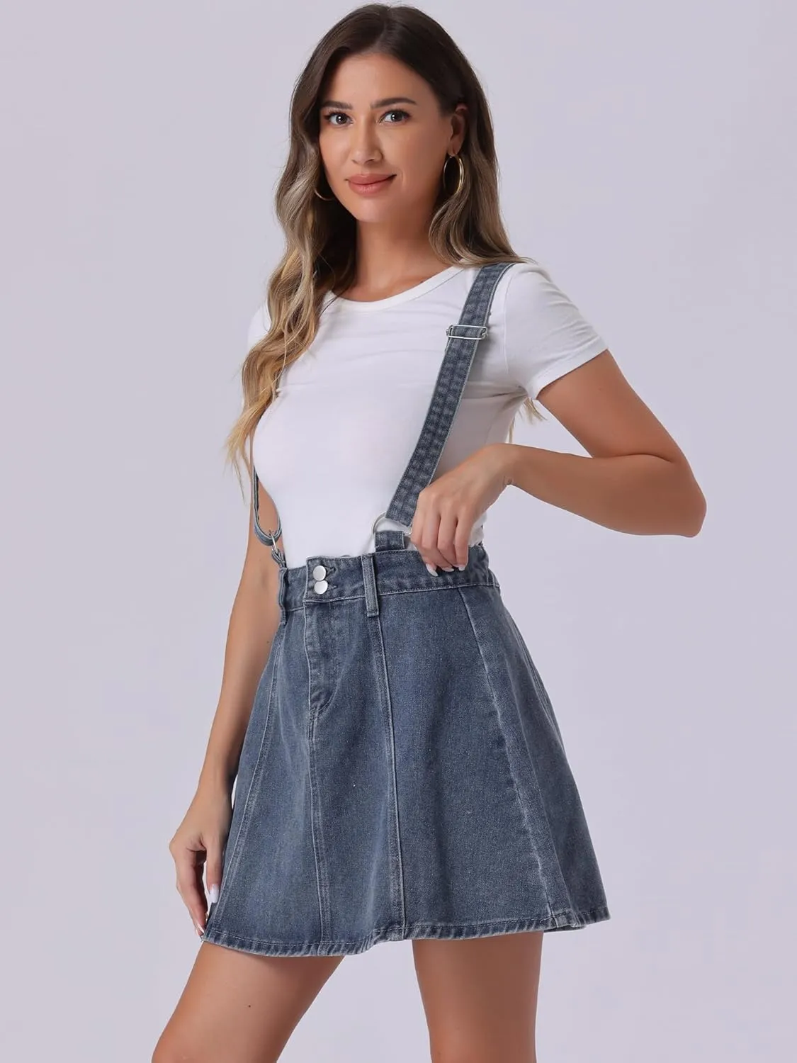 Allegra K Women's Denim Skirt Overall Adjustable Strap Braces Mini Suspender Washed Jean Skirts