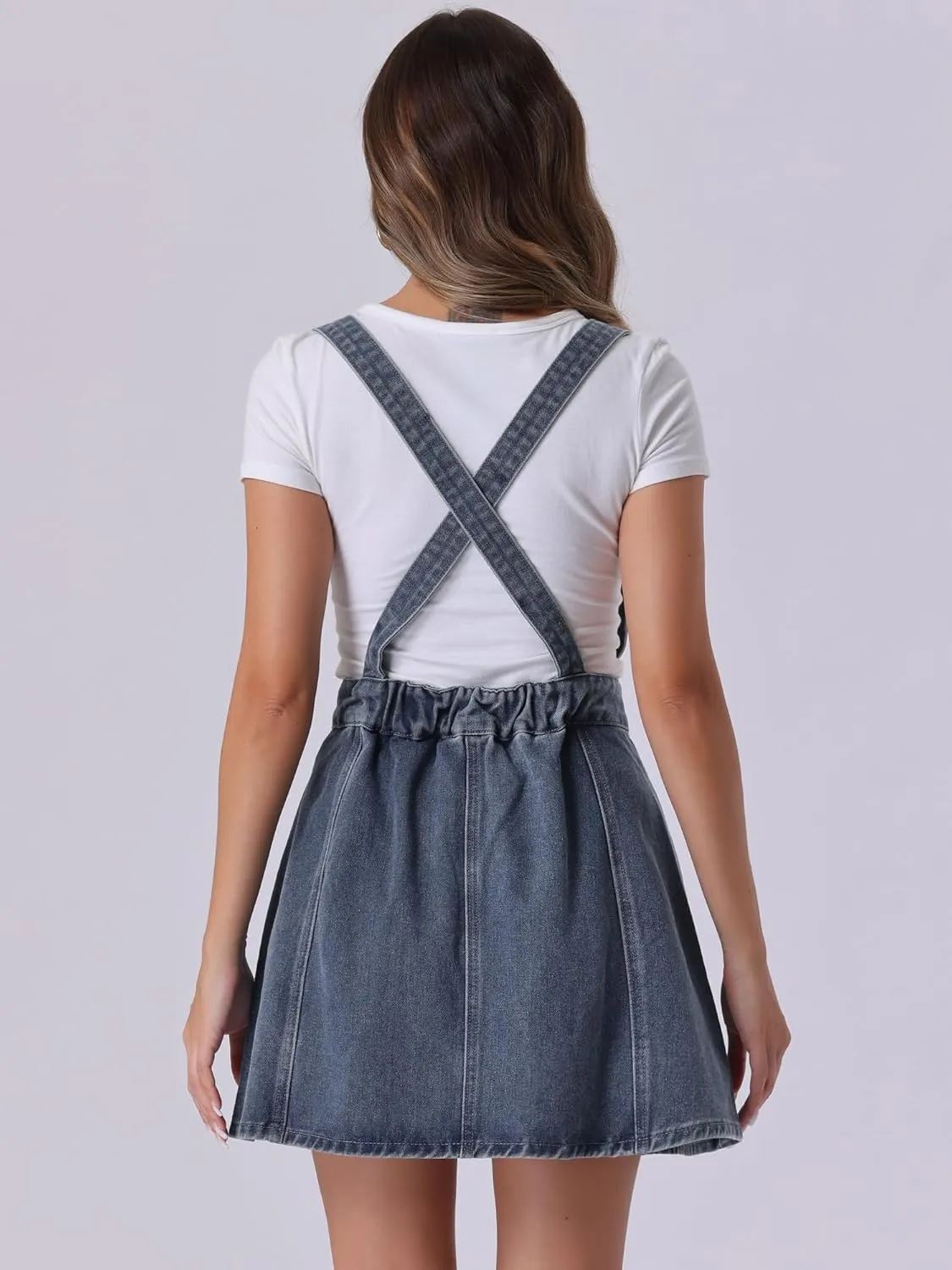Allegra K Women's Denim Skirt Overall Adjustable Strap Braces Mini Suspender Washed Jean Skirts