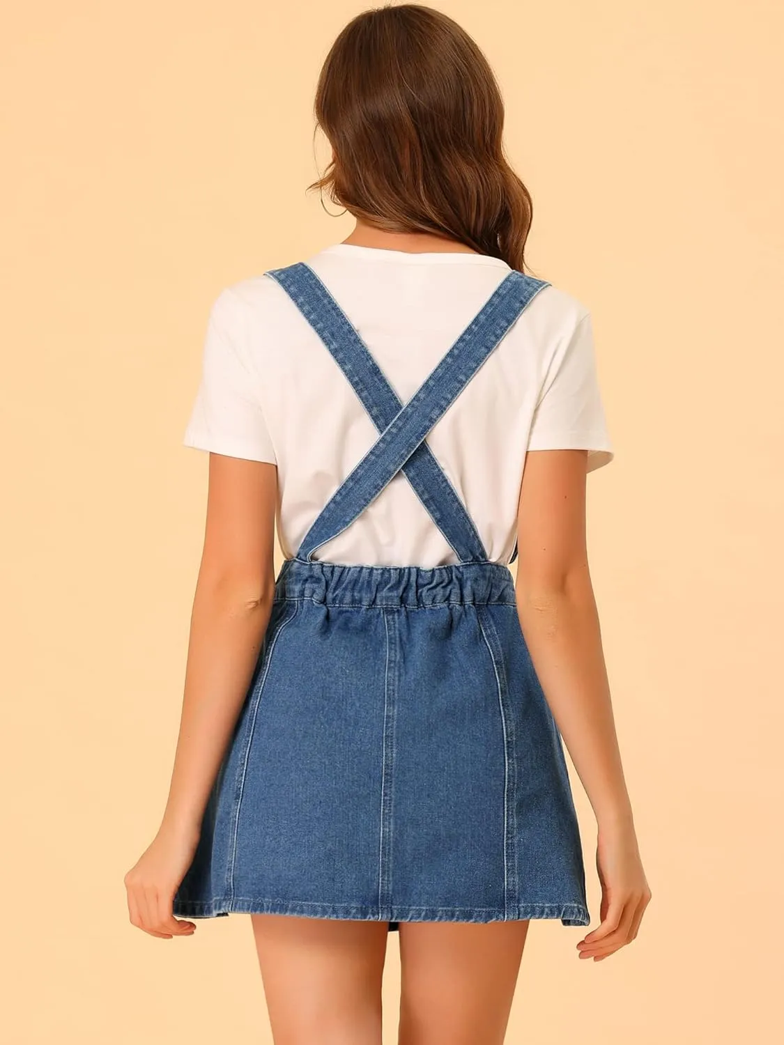 Allegra K Women's Denim Skirt Overall Adjustable Strap Braces Mini Suspender Washed Jean Skirts
