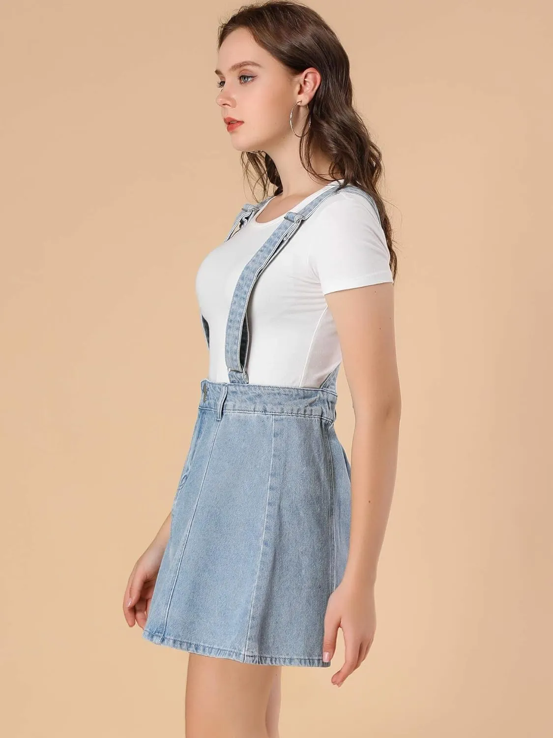 Allegra K Women's Denim Skirt Overall Adjustable Strap Braces Mini Suspender Washed Jean Skirts