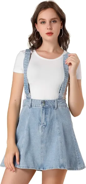 Allegra K Women's Denim Skirt Overall Adjustable Strap Braces Mini Suspender Washed Jean Skirts