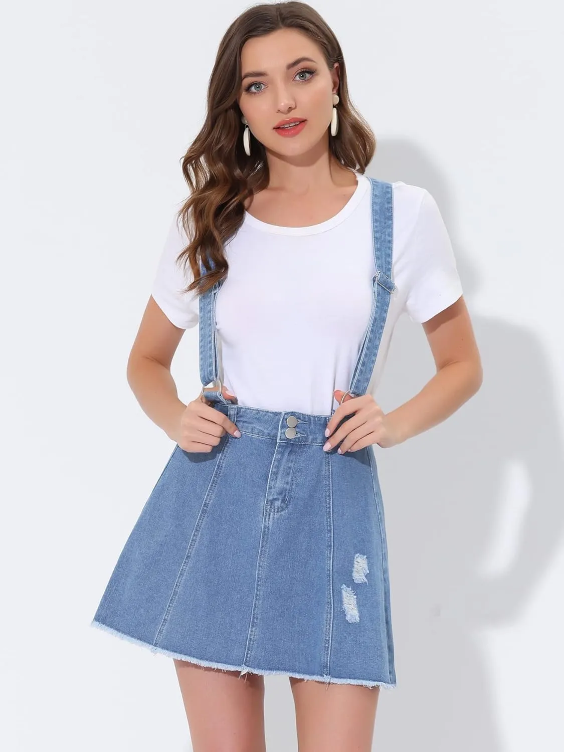 Allegra K Women's Denim Skirt Overall Adjustable Strap Braces Mini Suspender Washed Jean Skirts