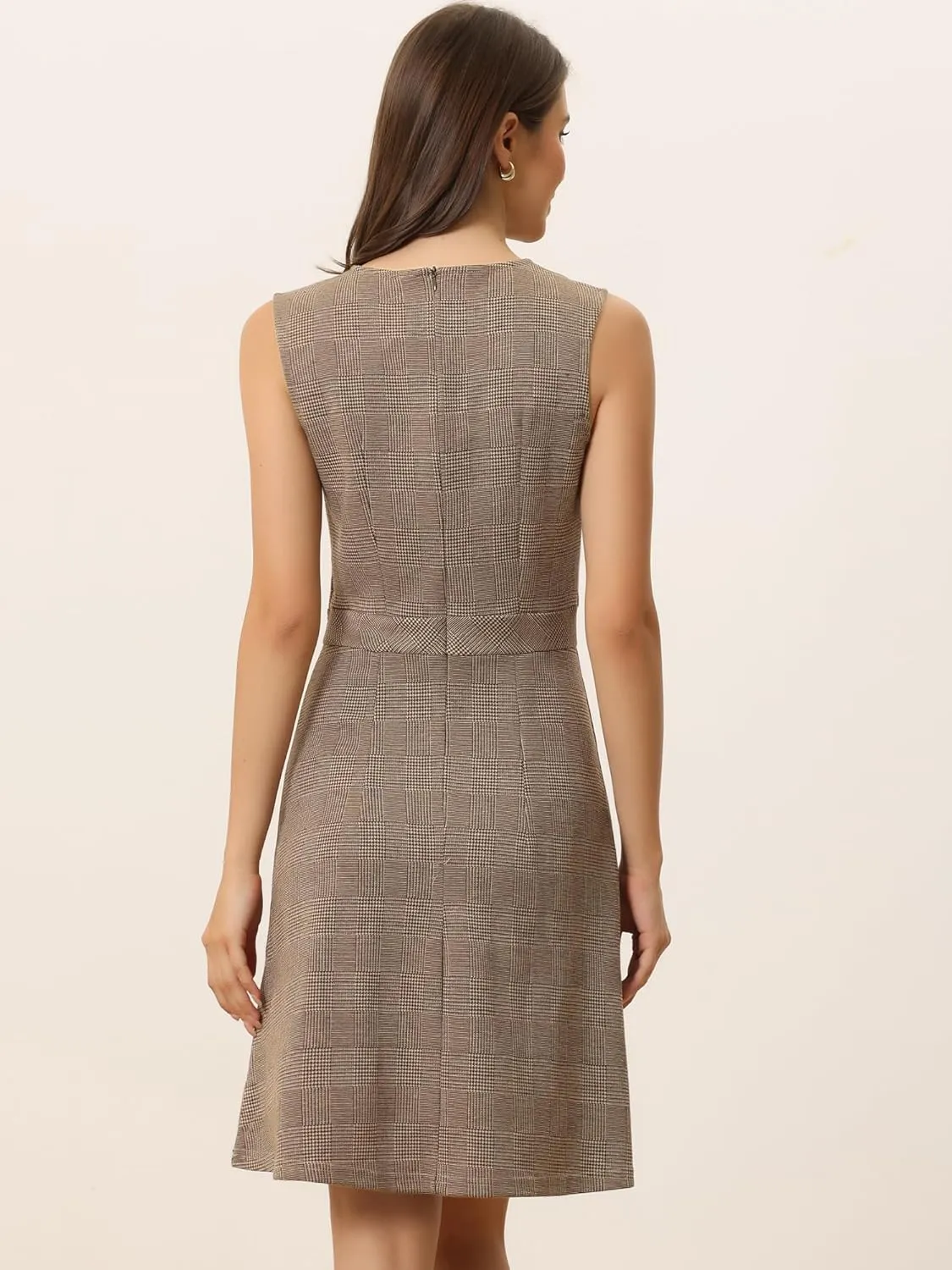 Allegra K Women's Plaid Dress Sleeveless Fit and Flare Houndstooth Work Dresses