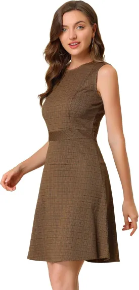 Allegra K Women's Plaid Dress Sleeveless Fit and Flare Houndstooth Work Dresses