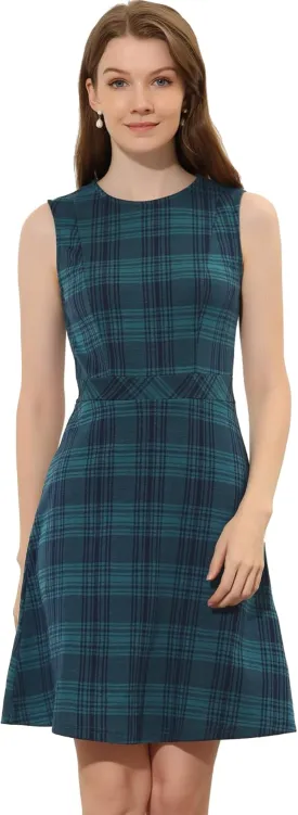 Allegra K Women's Plaid Dress Sleeveless Fit and Flare Houndstooth Work Dresses