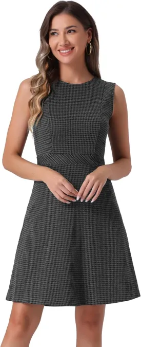Allegra K Women's Plaid Dress Sleeveless Fit and Flare Houndstooth Work Dresses