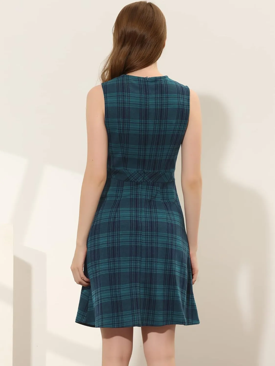 Allegra K Women's Plaid Dress Sleeveless Fit and Flare Houndstooth Work Dresses