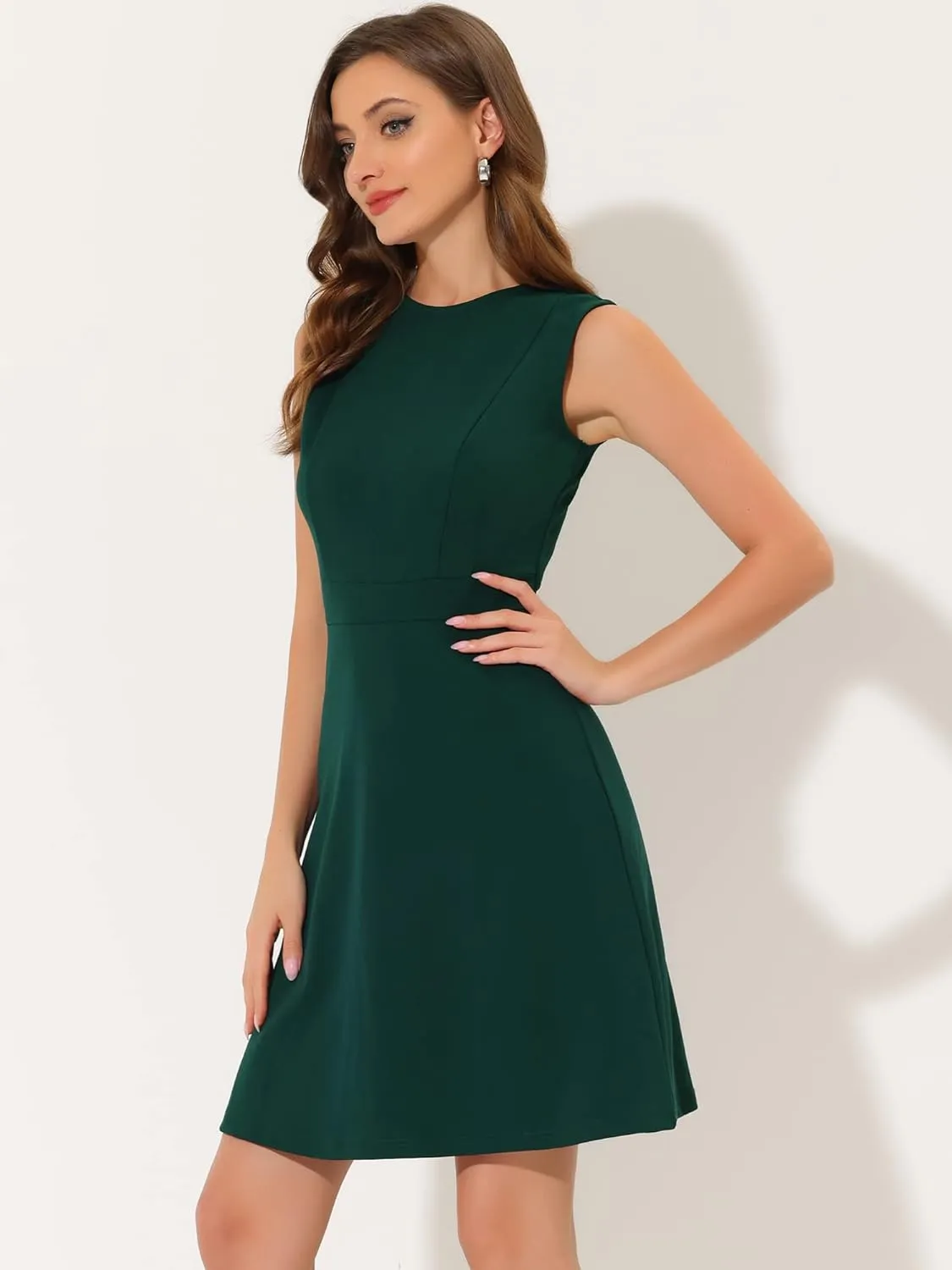 Allegra K Women's Work Dress Round Neck Solid Color Sleeveless A-Line Casual Office Dresses