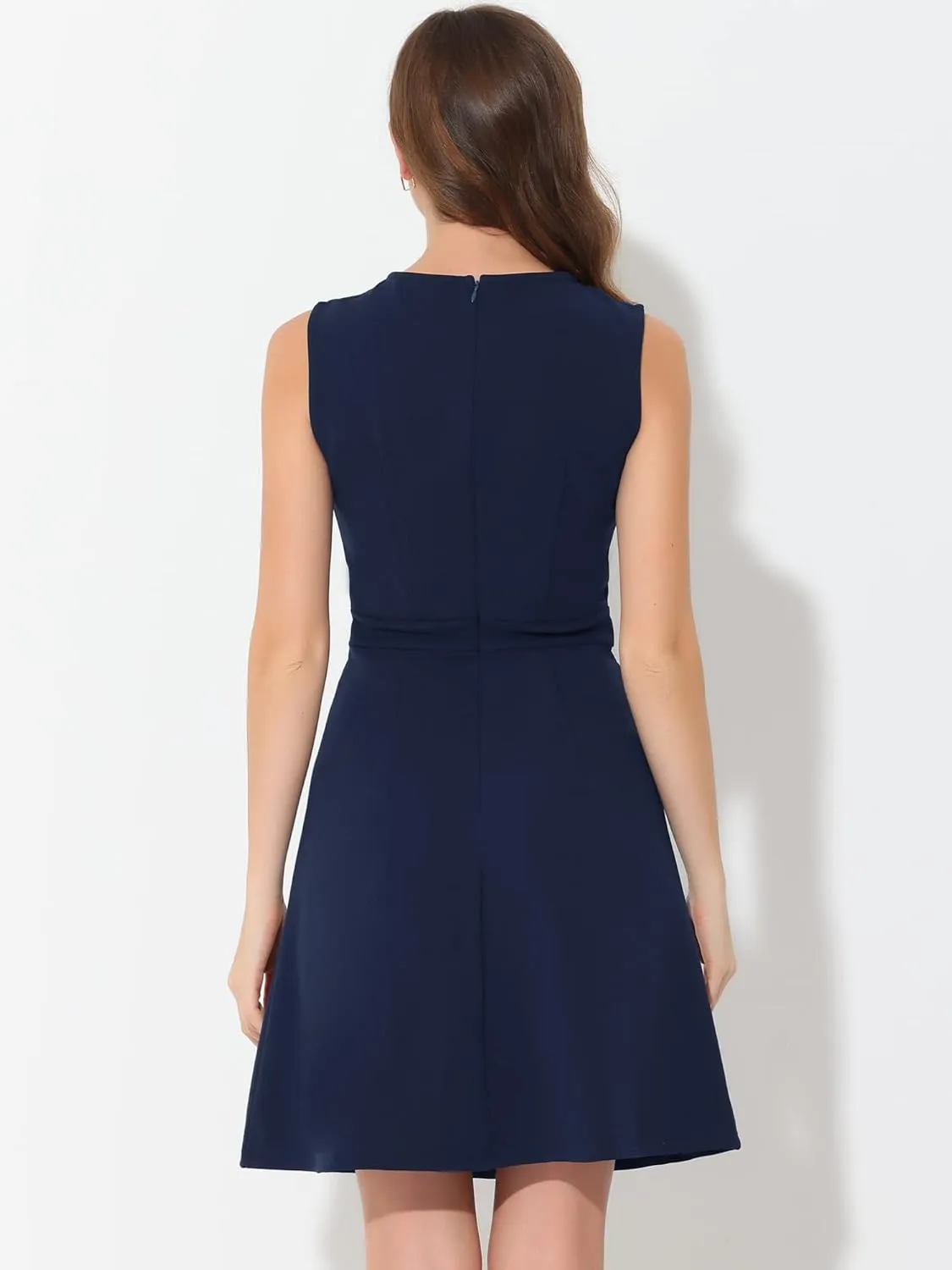Allegra K Women's Work Dress Round Neck Solid Color Sleeveless A-Line Casual Office Dresses