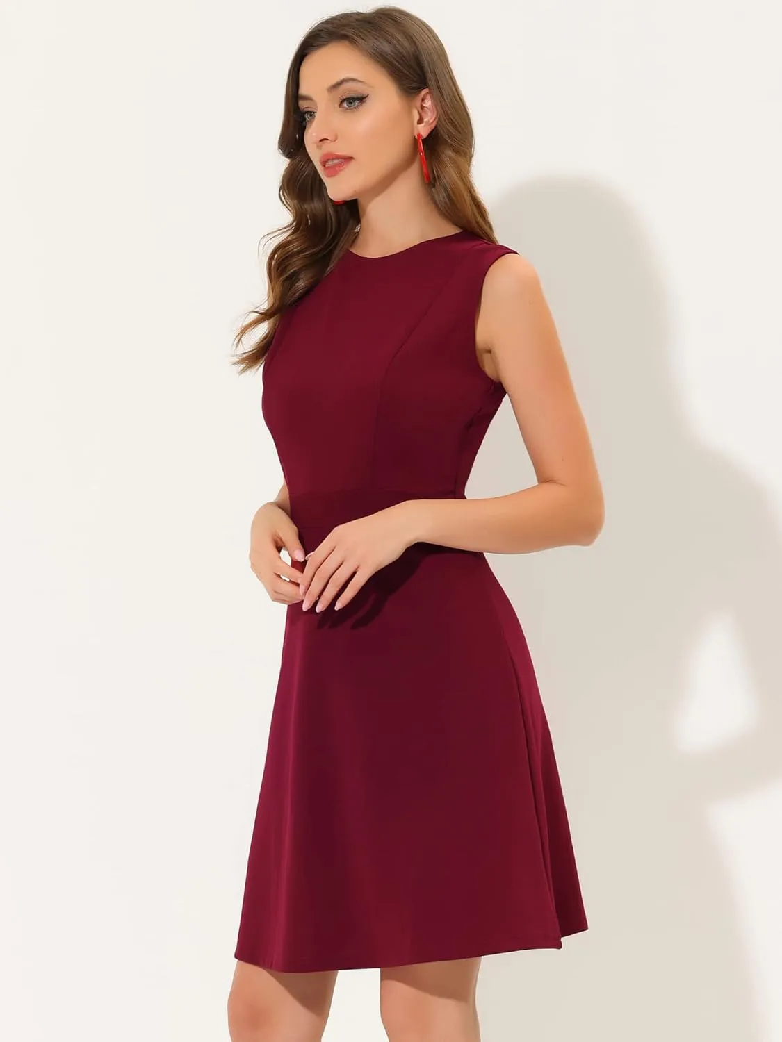 Allegra K Women's Work Dress Round Neck Solid Color Sleeveless A-Line Casual Office Dresses