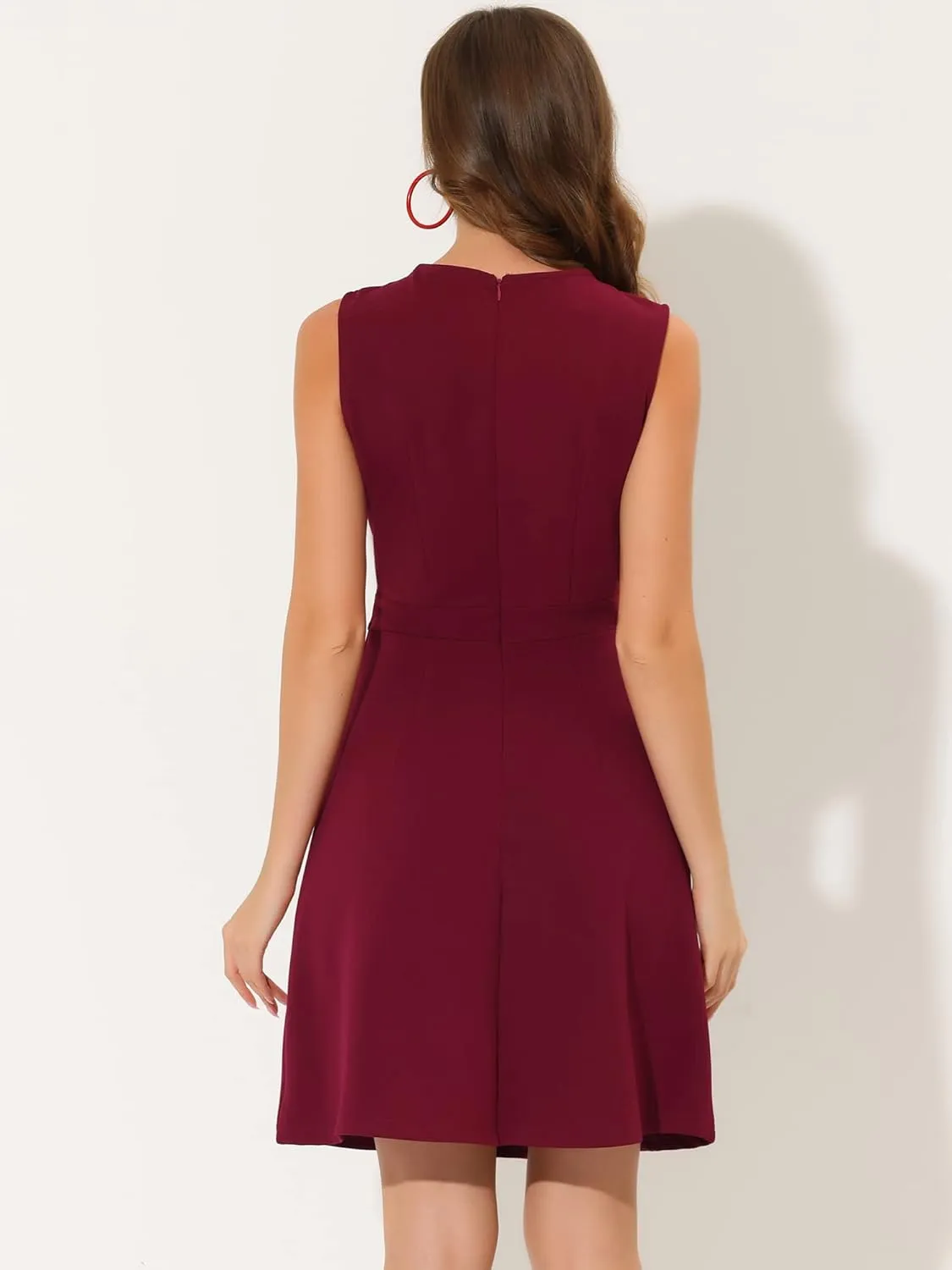 Allegra K Women's Work Dress Round Neck Solid Color Sleeveless A-Line Casual Office Dresses