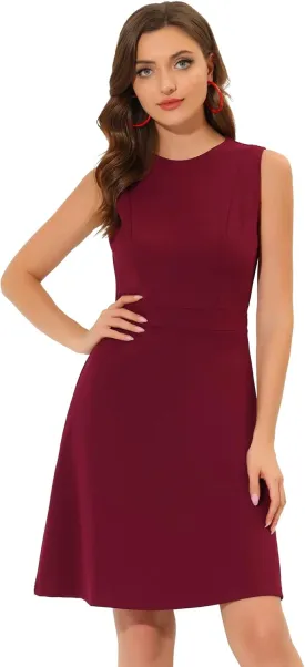 Allegra K Women's Work Dress Round Neck Solid Color Sleeveless A-Line Casual Office Dresses